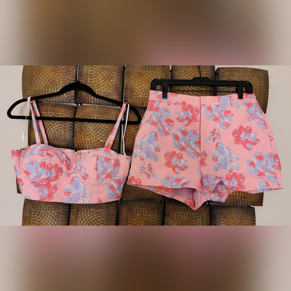 Floral Pink Crop Top with Adjustable Straps